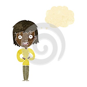 cartoon happy woman with thought bubble