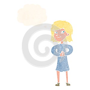 cartoon happy woman with thought bubble