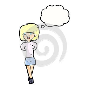 cartoon happy woman with thought bubble