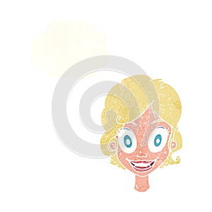 Cartoon happy woman with thought bubble