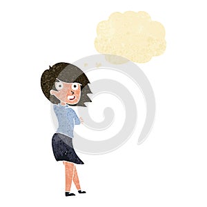 cartoon happy woman with thought bubble