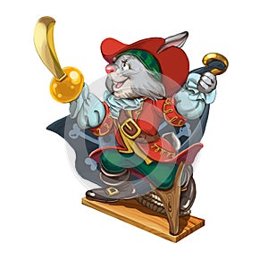 Cartoon hare pirate calls to adventures. photo