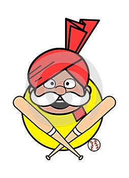 Cartoon Haryanvi Old Man Baseball Mascot