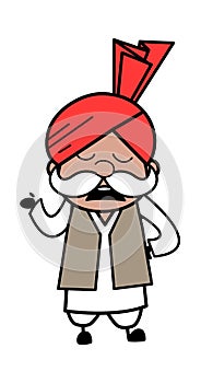 Cartoon Haryanvi Old Man Pensive