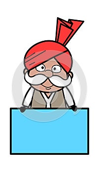 Cartoon Haryanvi Old Man Showing Blank Board