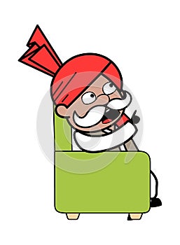 Cartoon Haryanvi Old Man sitting on sofa