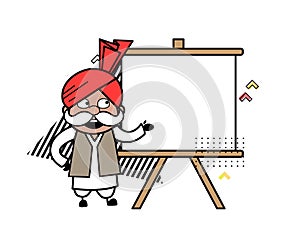 Cartoon Haryanvi Old Man with slide board