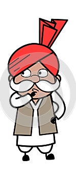 Cartoon Haryanvi Old Man thinking seriously