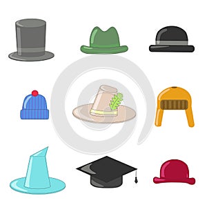 Cartoon hats collection. Hats and bowlers collection, with wizard hat