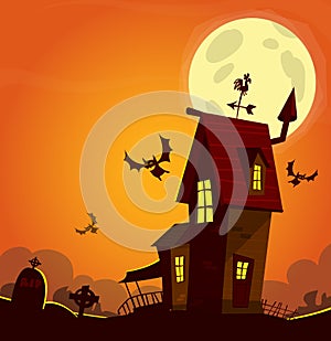 Cartoon haunted old house. Vetor illustration isolated photo