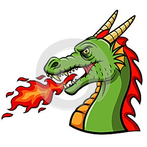 Cartoon head dragon blowing fire