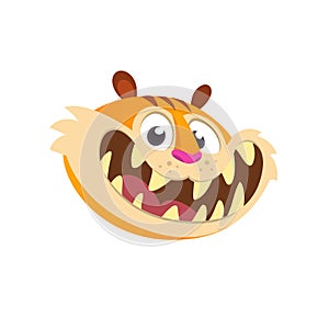 Cartoon head icon of a cute tiger showing his teeth. Flat Bright Color Simplified Vector Illustration