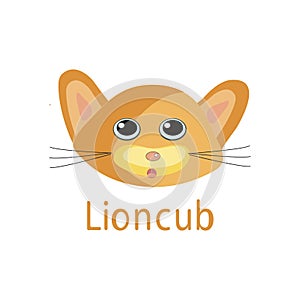 Cartoon head of a lion cub on a white background