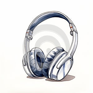 Anime Style Ink And Wash Headphones Illustration