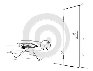 Cartoon of Headstrong Businessman Running Head First Against Closed Door