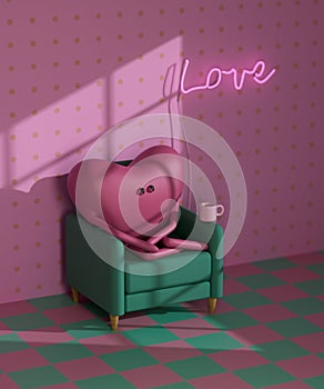 Cartoon heart attack disease. Valentine's Day. 3d render, 3d illustration.