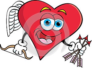 Cartoon heart cupid with a bow and holding arrows.