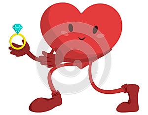 Cartoon heart making marriage proposal.