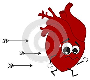 Cartoon heart runaway arrows funny concept illustration