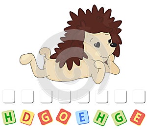 Cartoon hedgehog in love crossword. Order the letters