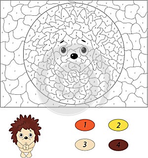 Cartoon hedgehog pleads. Color by number educational game for kids