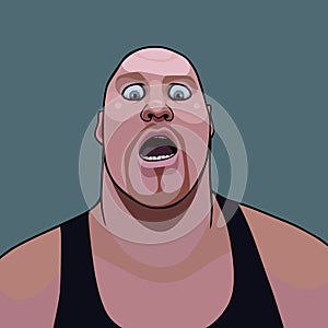 Cartoon hefty bald man opened his mouth in surprise