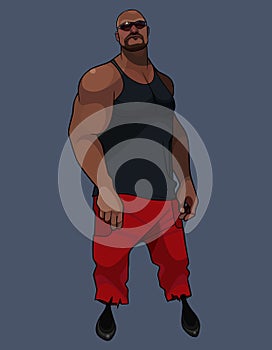 Cartoon hefty muscular man in red pants