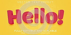 Cartoon hello text effect, editable comic and funny text style