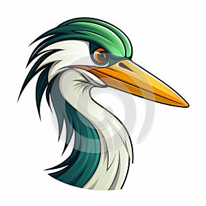 Cartoon Heron Mascot: Dark White And Emerald Illustration photo