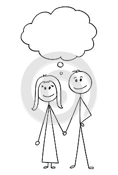 Cartoon of Heterosexual Couple of Man and Woman With Empty Speech Balloon