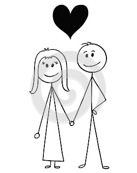 Cartoon of Heterosexual Couple of Man and Woman With Heart Above Them