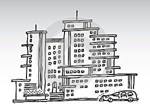 Cartoon high rise buildings