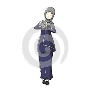 Cartoon Hijab muslimah Vector blue color