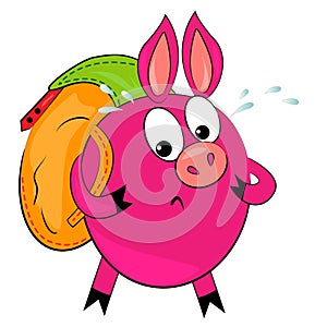 Cartoon hiking animal illustration.cute pig