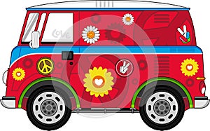 Cartoon Hippie Camper Van