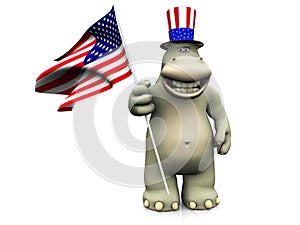 Cartoon hippo celebrating 4th of July.