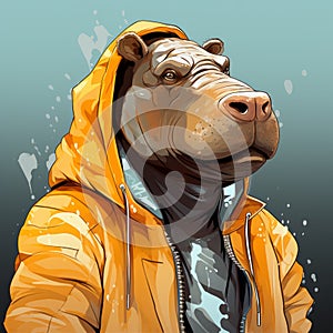 Cartoon Hippo In Street Style Jacket: Azuki Nft Inspired Art