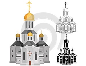 Cartoon holy church of christian religion with cross on top line and shape art