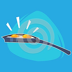 Cartoon Home Kitchen Pan with fried eggs Vector illustration