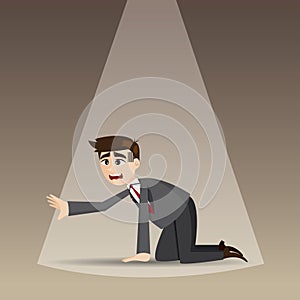 Cartoon hopeless businessman kneel on floor