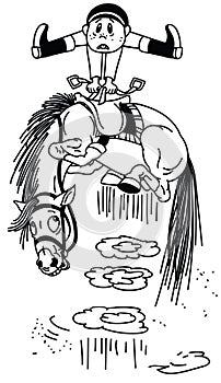 Cartoon horse throws off a rider