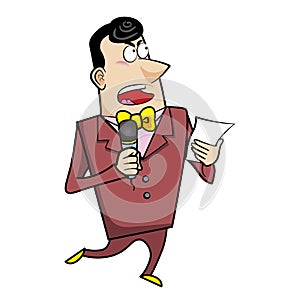 Cartoon Host Emcee with Microphone