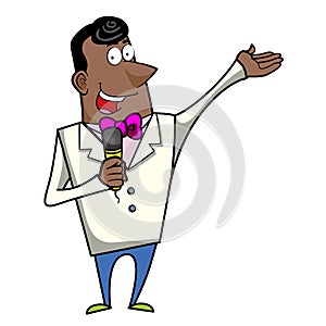 Cartoon Host Emcee with Microphone