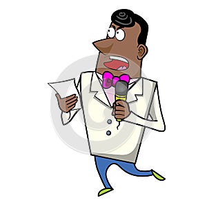 Cartoon Host Emcee with Microphone