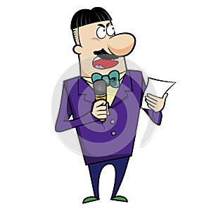 Cartoon Host Emcee with Microphone