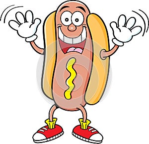 Cartoon hotdog waving