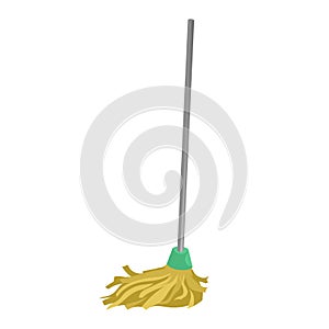 Cartoon house and apartment cleaning service icon. Old dry mop with handle.