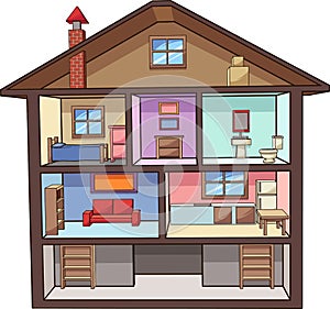 Cartoon house interior with rooms