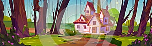 Cartoon house in summer forest