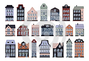 Cartoon houses colorful Amsterdam icon vector set photo